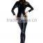 Black latex plain zipper front long jumpsuit sexy catsuit costume wholesale catwoman