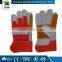 striped cotton back & rubberized cuff Cow grain leather glove