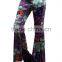 MGOO 2017 Custom Print Velvet Floral Print Bottom Leggings High Waist Flare leg Opening Fashion Pants