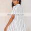 2015 MG Simple white with black stripe print front button closure lady top for a swing skirt silhouette