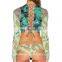 Printed lace-up back sun protection rash guard