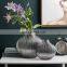 Simple Flat Round Silver Plated Small Mouth Vertical Striped Glass Ornaments Can Store Water Home Decoration Vase
