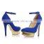 The latest sapphire blue outside platform ankle strap heels big size women shoes