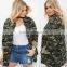 Women Plus Size Clothing XXXL 100% Cotton Casual Collared Neck Buttoned Green Camo Print Shacket Military Camouflage Jacket