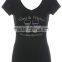 Women's Wine & Friends Rhinestone Bling V-Neck Short Sleeve Shirts Black