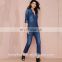 2016 BAIYIMO OEM service Womens cowboy style mid-long sleeve jumpsuit