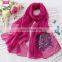 LINGSHANG wholesale high quality crinkle silk solid color chiffon with embroidery Ladies scarf