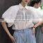 TWOTWINSTYLE Perspective Woman's Shirt Lapel Collar Puff Half Sleeve Pocket Oversize Korean Blouse