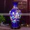 Antique ceramic decorative blue vase with flower pattern under glazed for home goods