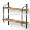 China bedroom kitchen wood iron wall modern mountable display rack shelf units