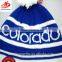Custom jacquard knitted pom pom ball and embroidery beanie