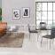 Wooden top dining table with 4 seaters in fabric cushion and chromed steel leg
