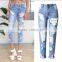 2016 Summer Fashion Women Baggy Ripped Denim Jean Ladies Middle Waist Stylish Distressed Damaged New Pattern Jeans Pants