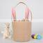 Promotional Reusable Eco-friendly Round Shape Bunny Baskets Jute Easter Gift Bag With Handle