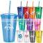 Double wall 16oz BPA free plastic straw tumbler