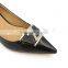 shining patent leather women shoes middle heel lady shoes with gold button