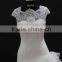 Real factory sample! Cap lace sleeve fit pattern bodice with organza ruffle skirt wedding gown