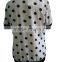 Polka dots Chiffon Round neck with Flower Lace Short Sleeve Ladies Blouse