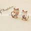 Lovely rhinestone opal stud earring,cute cat design earrings for women jewelry
