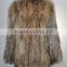 YR134 Denmark Design Raccoon Knit Fur Jacket/Long Length Real Fur Coat Jacket