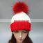 Stock hat fashion winter real big raccoon fur ball knitted beanie hat