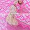Pink Cotton Handle Weave Pattern Women Shoulder Tote Bag
