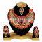 Beautiful Floral Designer Red Color Gold Plated Kundan Zerconic Necklace Earrings Tikka