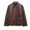 New women's vintage loose casual long-sleeved pocketed faux leather blazer with collar.