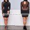 Europe And America Long Sleeve Grenadine Sexy Perspectivity Package Hip One-Piece Dress