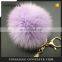 Top grade dyed color fur pom pom bag charm metal keychain fur puff ball