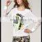 Fashion spring design round neck batwing long sleeves whit blouse with lace
