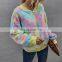 LAITE H2033 hot sales fashion contrast color women's sweatshirts ladies zipper-up tie dye crew neck sweatshirt