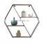 Wholesale High Quality Hexagon geometric Metal And Wooden Wall mounted Shelf shelves For wall