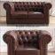 Button Tufted Upholstered Leather Sofa Set/Retro Vintage Style Genuine Leather Chesterfield Sofa