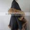Latest Wool & Cashmere Outwear Womens Capes With Raccoon Fur Trim