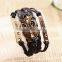 2014 Fashion Owl Love Dream Letters Charm Handmade Braided Leather Bracelet/european style wrapped waxed cord bangles