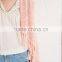 latest young girls beautiful knitted jacket coral color fancy open fringed jacket