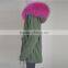 Myfur Long Parka with Rose Hot Pink Raccoon Fur Hood For Ladies