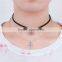 Velvet Suede Double Layer Halloween Choker Necklace Tone & Antique Silver Black Cobweb Cross 33.5cm Long