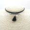 Fashion chocker necklaces black Leather thin choker necklace with tassel and pearl