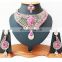 MODISH BOLLYWOOD A.D DESIGNER WEDDING SILVER PLATED NECKLACE EARRINGS TIKA JEWELRY SET