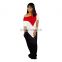 Hot selling women combo contrast panels colors extra longer off shoulder maxi jersey dresses