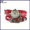 Studen Flower Sense Retro Wrap Around Weave Leather Quartz Bracelet Wrist Watch Red WP007