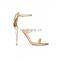 Golden high heel shinning upper women sandal with back zip ankle strap new design of sandals ladies shoes