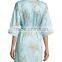 Wholesale Cheap Sexy Light Blue Elegant Short Women Warm Printed Woven High Density Cotton Robe