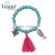 Fashion jewelry vintage ethnic hot selling blue bead pink tassel charm bracelet with fish shape pendant bracelet