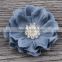 fabric flower with pearl rhinestone center for kids hair accessories