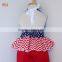 Red White and Blue Polka Dot and Chevrons Ruffled Pant Set Fashion Children Frocks Designs 2016 HSS7861