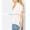 Women Deep V-neck White color Short Sleeve Chiffon Casual Blouse