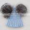 Myfur Khaki Green Fashion Knitting Hat with Genuine Silver Fox Fur Pom Poms